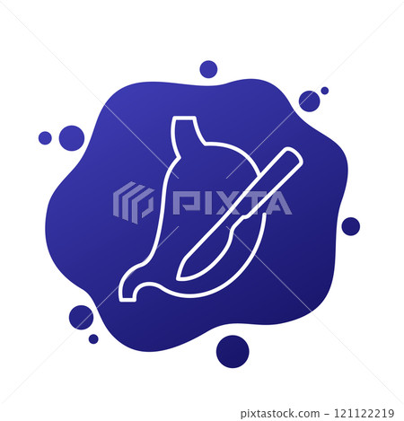gastric surgery icon with a stomach, line vector 121122219