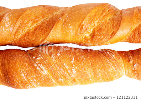 Two baguettes isolate on a white background. Bread 121122311