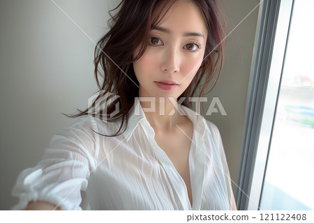 一個漂亮的女商人,穿白襯衫很好看 一個漂亮的女商人,穿白襯衫很好看 121122408