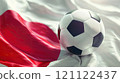 Japanese football, handball and soccer ball with flag of Japan 121122437