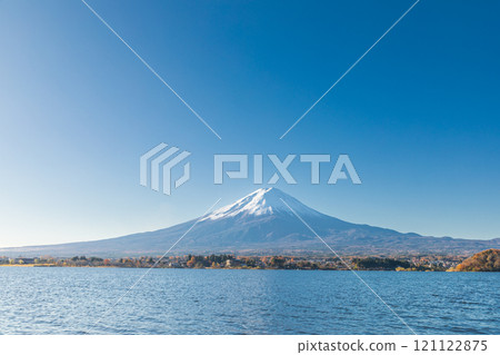 "Yamanashi Prefecture" Autumn scenery of Mt. Fuji as seen from Lake Kawaguchi "Yamanashi Prefecture" Autumn scenery of Mt. Fuji as seen from Lake Kawaguchi 121122875