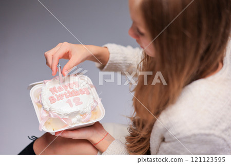 We are joyfully celebrating a very special birthday moment filled with a delicious cake and candles 121123595