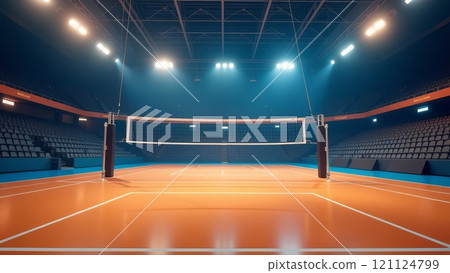 An empty volleyball stadium for professional competitions An empty volleyball stadium for professional competitions 121124799