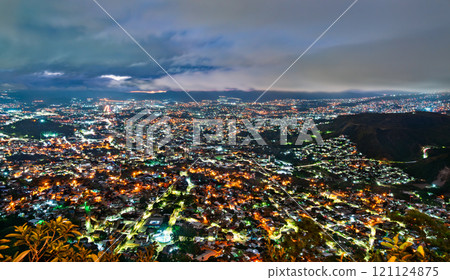 Aerial night skyline of Tegucigalpa from Christ of the Picacho. Honduras, Central America 121124875