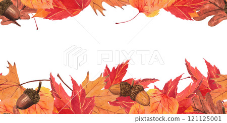 Frames fall pattern with hand-drawing watercolor illustration. Fall leaves, pumpkin and cranberries. Fall, leaves, pumpkin, cranberry, frame  121125001