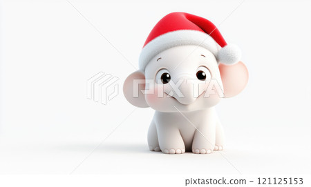 Adorable baby elephant wearing Santa hat on white background Adorable baby elephant wearing Santa hat on white background 121125153
