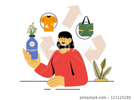 Upcycling Vector Illustration featuring the Process and Techniques of Reusing and Transforming Waste into Valuable Products in a Flat Style Background 121125288