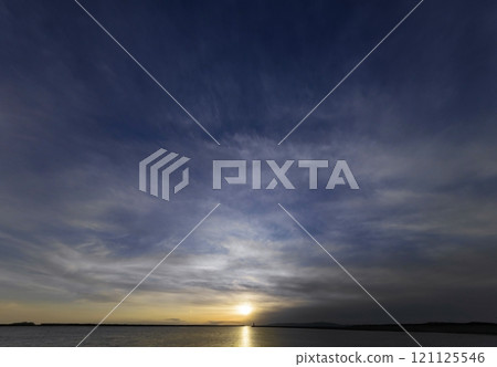 Evening sky and harbor with various clouds spreading across the sky, spring, ultra-wide angle, sky-focused, 240307pm Evening sky and harbor with various clouds spreading across the sky, spring, ultra-wide angle, sky-focused, 240307pm 121125546