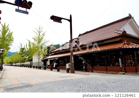津和野 - 從島根縣嘉子郡津和野町殿町通與本町通的交匯處看到的紅瓦咖啡店建築的景色 121126461