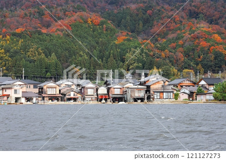 Amanohashidate: Aso's boathouses seen from a sightseeing boat Amanohashidate: Aso's boathouses seen from a sightseeing boat 121127273