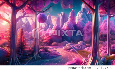 Fantastic colorful forest scenery 121127380