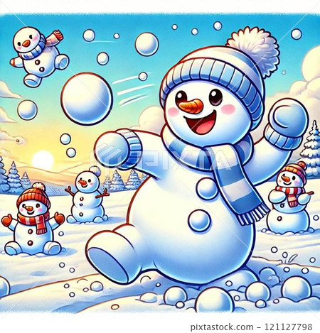 堆雪人充滿冬天的樂趣 堆雪人充滿冬天的樂趣 121127798