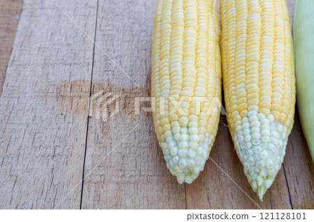 Sweet corn on wood table. Sweet corn on wood table. 121128101