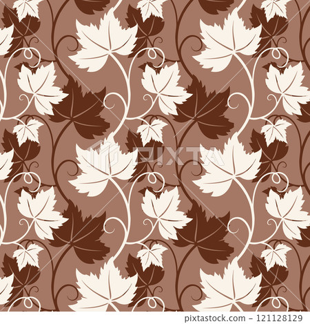 Grape vine with leaves pattern, brown chocolate and white vine silhouette on mocha mousse background. Grape vine with leaves pattern, brown chocolate and white vine silhouette on mocha mousse background. 121128129