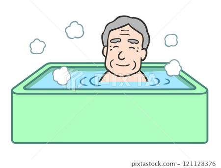 Activities of daily living, elderly man taking a bath 121128376