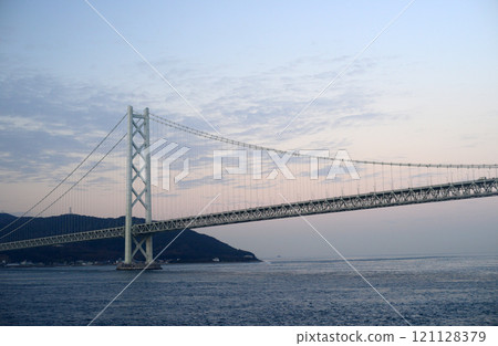 Akashi Kaikyo Bridge and Awaji Island at sunrise Akashi Kaikyo Bridge and Awaji Island at sunrise 121128379