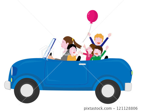 孩子們享受駕駛敞篷車的樂趣。 121128806