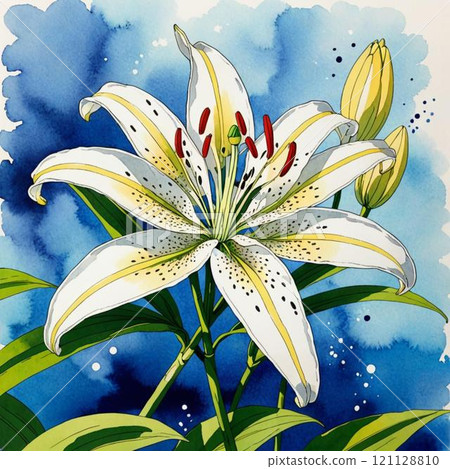 A lily in ink painting style. AI-generated image. 121128810