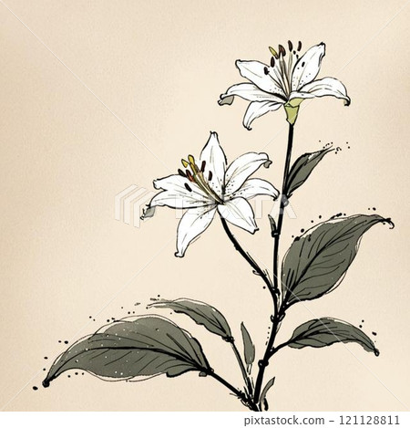 A lily in ink painting style. AI-generated image. 121128811