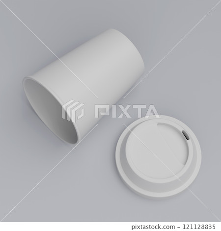 lying on the floor coffee cup and white lid sleeveless 3D render mock up image 121128835