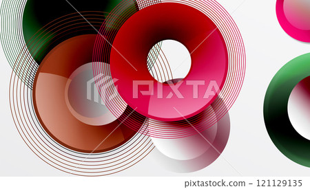 Abstract composition of overlapping circles with smooth gradients and transparency effects. Clean and modern design emphasizing depth, symmetry a minimal aesthetic 121129135