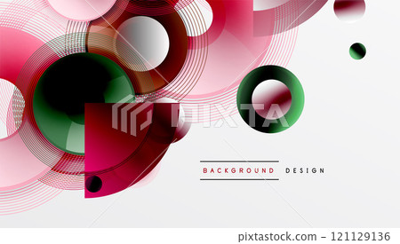 Abstract composition of overlapping circles with smooth gradients and transparency effects. Clean and modern design emphasizing depth, symmetry a minimal aesthetic 121129136