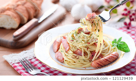 Bacon and Wiener Peperoncino Spaghetti 121129439