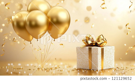 金色氣球和禮物 金色氣球和禮物 121129652