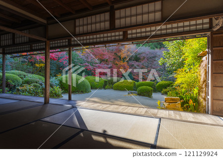 秋天從京都四仙堂書院看到的紅葉花園 121129924