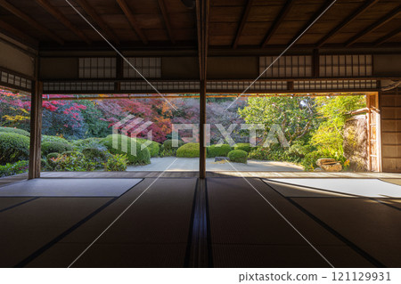 秋天從京都四仙堂書院看到的紅葉花園 121129931