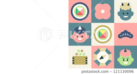 Setsubun pastel design | Oni Ehomaki cute illustration set vector banner copy space 121130096
