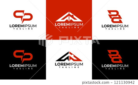 Modern abstract letter P PP logo branding set Modern abstract letter P PP logo branding set 121130942