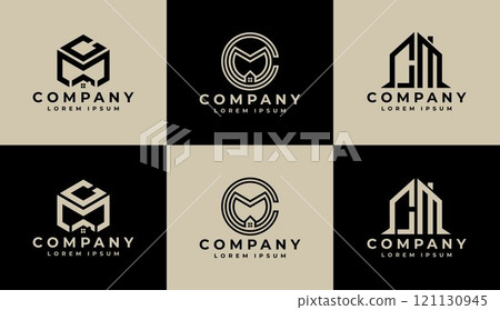 Luxury flat line letter C M CM logo branding set 121130945