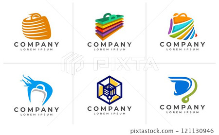 Colorful shopping bag and cart logo design set 121130946