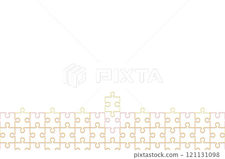 Background of a single piece missing from a yellow and pink puzzle-shaped wired puzzle frame 121131098