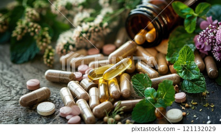 Herb capsules. Generative AI 121132029