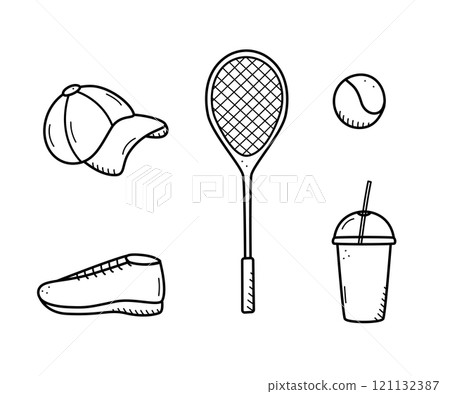Sports doodle icon set concept. Design elements of a sports invert, a healthy lifestyle. Vector illustration Sports doodle icon set concept. Design elements of a sports invert, a healthy lifestyle. Vector illustration 121132387