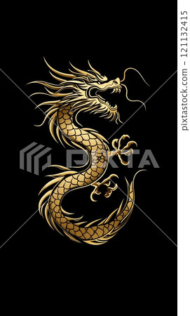 Logo innovation: Artistic dragon logo for commercial use on a black background, showcasing a distinctive and imaginative design that enhances brand recognition and visual impact. 121132415