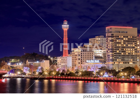 Night view of Yamashita Park and Yokohama Marine Tower from Osanbashi Pier, Yokohama 121132518