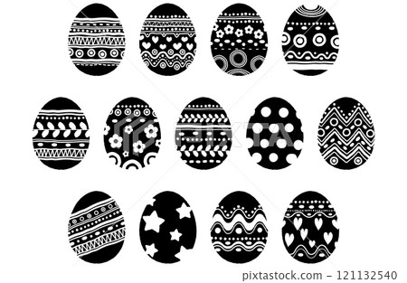 Easter egg silhouette icon vector illustration set monochrome black and white 121132540