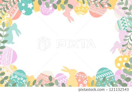 Easter egg and rabbit vector illustration frame Copy space Pastel color Rabbit Spring 121132543