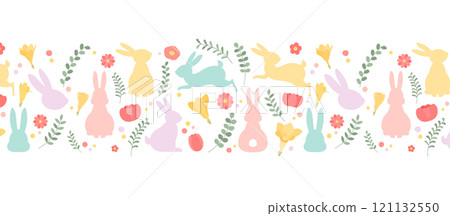 Easter pattern vector illustration seamless rabbit spring white background cute pastel color rabbit 121132550