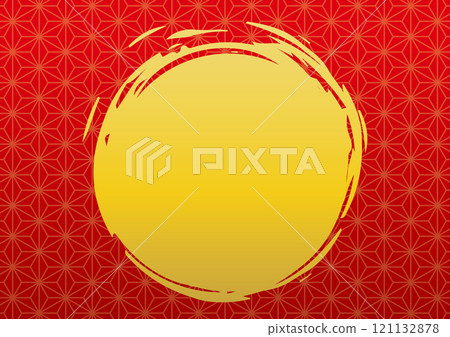 Japanese style background frame Red hemp leaf background Gold brush circle 121132878