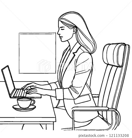 在個人計算機上工作的女商人 121133208