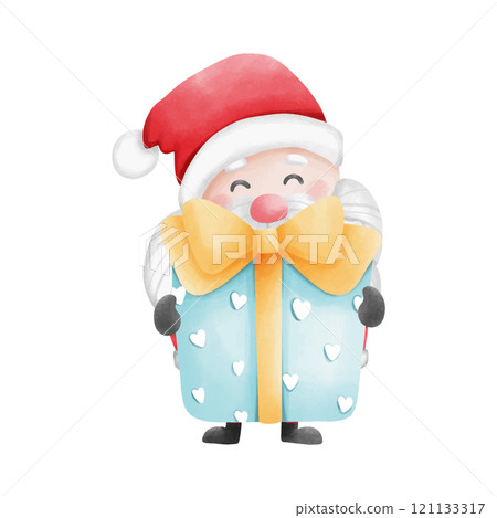Santa claus watercolor christmas art showcasing a festive holiday design, ideal for seasonal illustrations, creative decor, and winter projects. 121133317