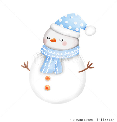 Snowman watercolor christmas painting featuring a festive snowman design, perfect for holiday-themed decor, seasonal illustrations, and winter creative projects. 121133432