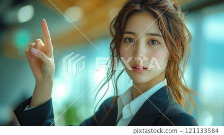 Young businesswoman giving a presentation in the office Young businesswoman giving a presentation in the office 121133584