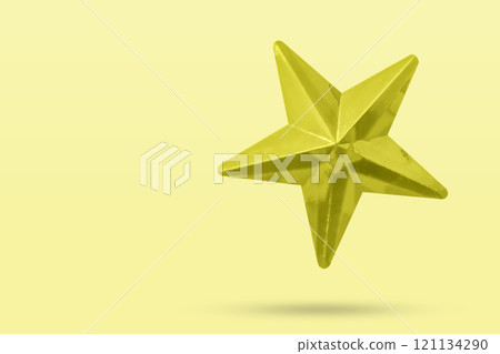 golden Christmas star jewels sticker isolated on yellow background 121134290