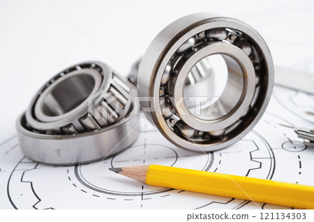 Engineering and precision tools with metal ball bering, mechanical industrial. Engineering and precision tools with metal ball bering, mechanical industrial. 121134303