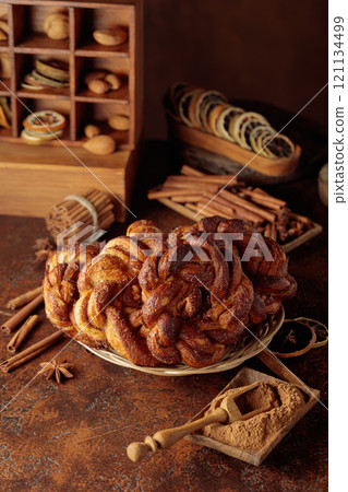 Homemade pretzel with cinnamon and sugar. Homemade pretzel with cinnamon and sugar. 121134499